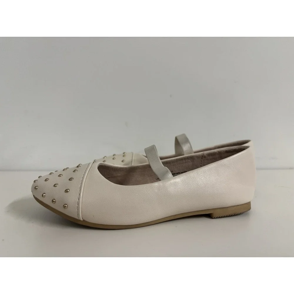 Cat & Jack Girls White Studded Ballet Flats Size 11 Round Toe Elastic Strap